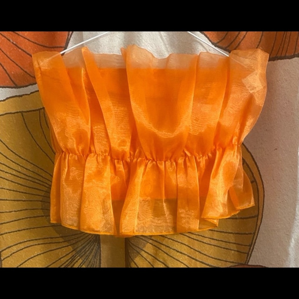 Love Orange Sheer Ruffled Crop Top